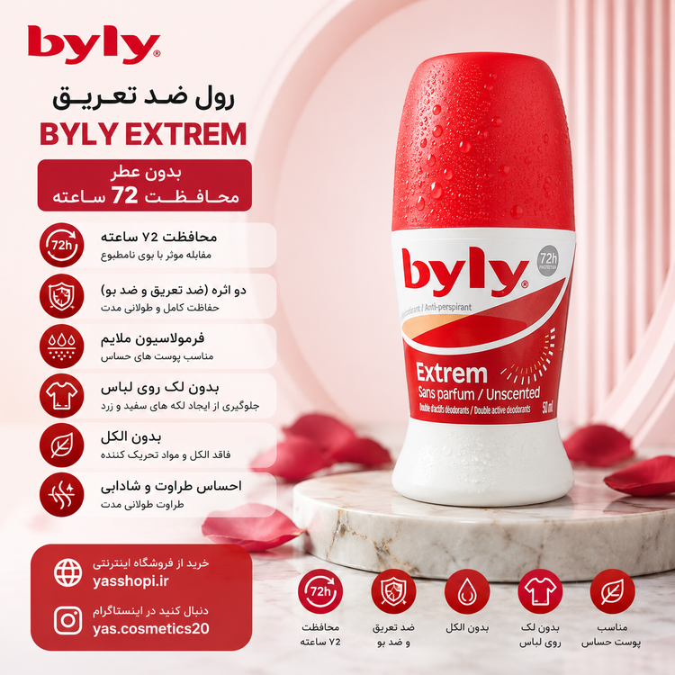 مام رول ضد تعریق بیلی Byly مدل Extreme، Sensitive و Marine | محافظت طولانیمدت بدون ایجاد لک لباس